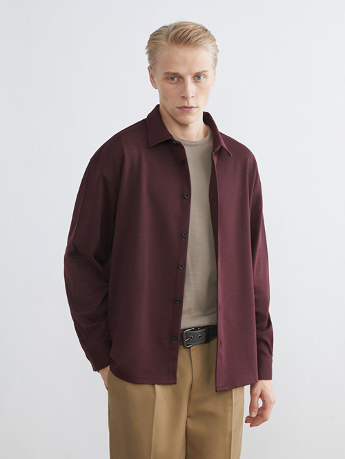 LCW Vision Bordo Regular Fit Uzun Kollu Erkek Gömlek