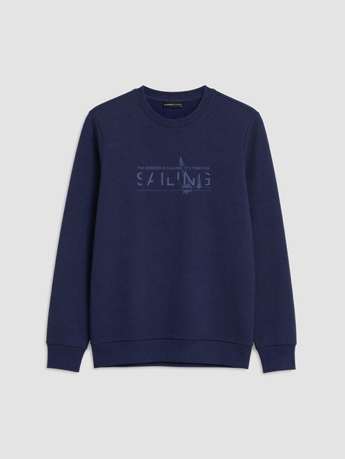 LCWAIKIKI Classic Lacivert Bisiklet Yaka Baskılı Erkek Sweatshirt