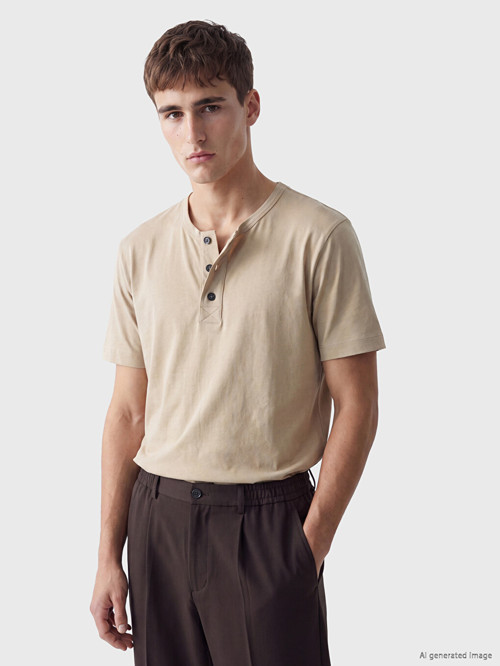 LCW Vision Bej Henley Yaka Erkek Tişört