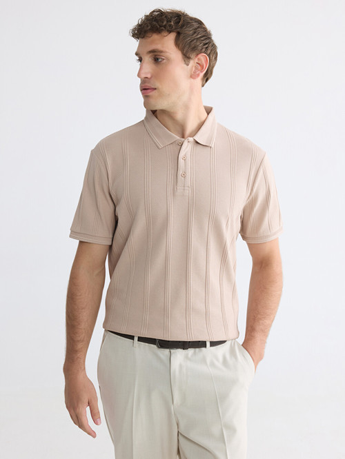LCWAIKIKI Classic Bej Polo Yaka Dokulu Erkek Tişört
