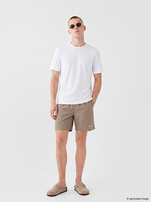 LCW SWIMWEAR Kahverengi Kısa Boy Baskılı Erkek Deniz Şortu