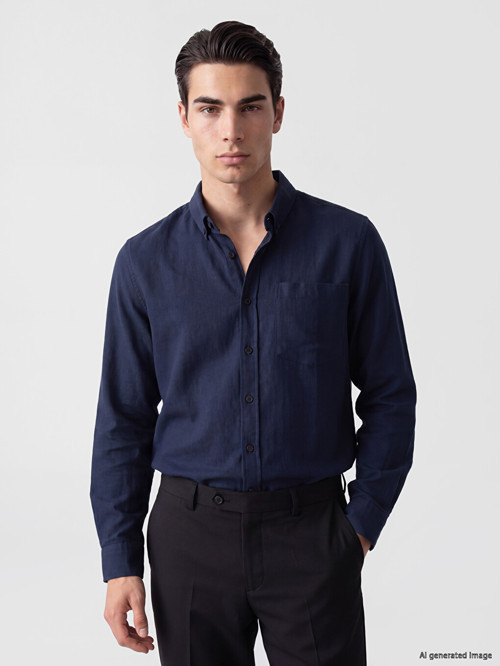 LCWAIKIKI Classic İndigo Regular Fit Armürlü Erkek Gömlek