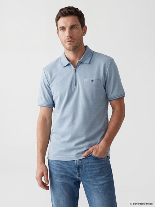 LCWAIKIKI Classic Mavi Polo Yaka Dokulu Erkek Tişört