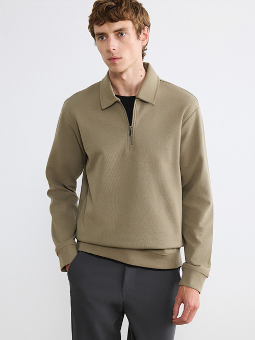 LCW Vision Haki Polo Yaka Erkek Sweatshirt