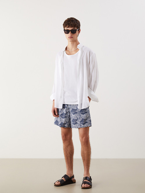 LCW SWIMWEAR Lacivert Kısa Boy Desenli Erkek Deniz Şortu