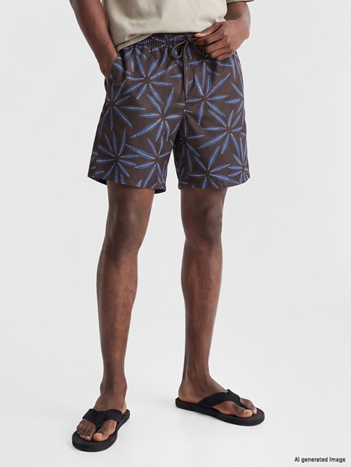 LCW SWIMWEAR Kahverengi Diz Hizası Boy Desenli Erkek Deniz Şortu