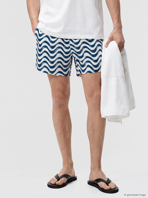 LCW SWIMWEAR Petrol Kısa Boy Desenli Erkek Deniz Şortu