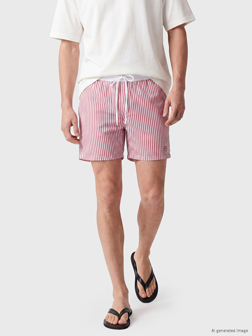 LCW SWIMWEAR Kırmızı Kısa Boy Çizgili Erkek Deniz Şortu