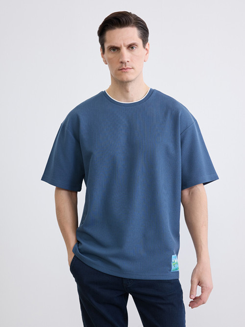 LC WAIKIKI Petrol Oversize Bisiklet Yaka Erkek Tişört