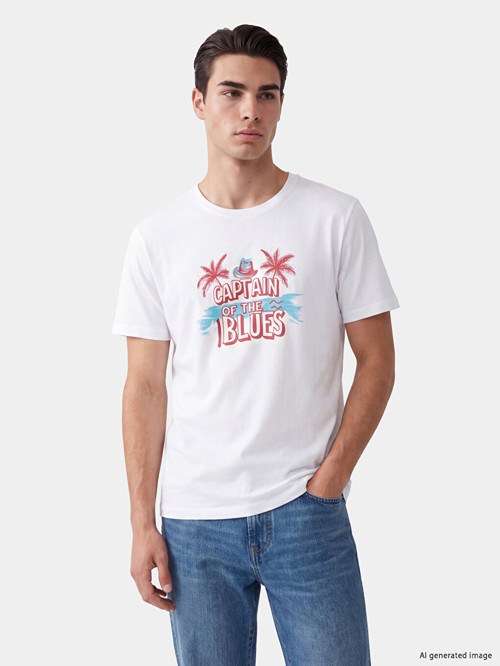 LC WAIKIKI Beyaz %100 Pamuk Regular Fit Baskılı Erkek Tişört