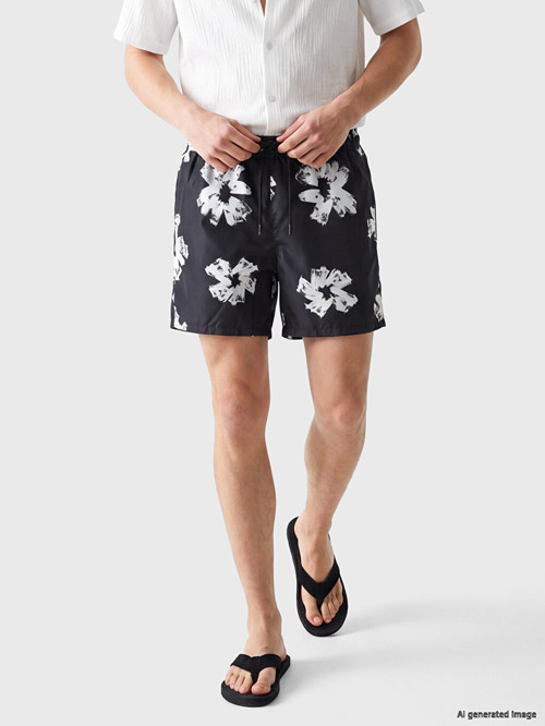 LCW SWIMWEAR Kahverengi Kısa Boy Desenli Erkek Deniz Şortu
