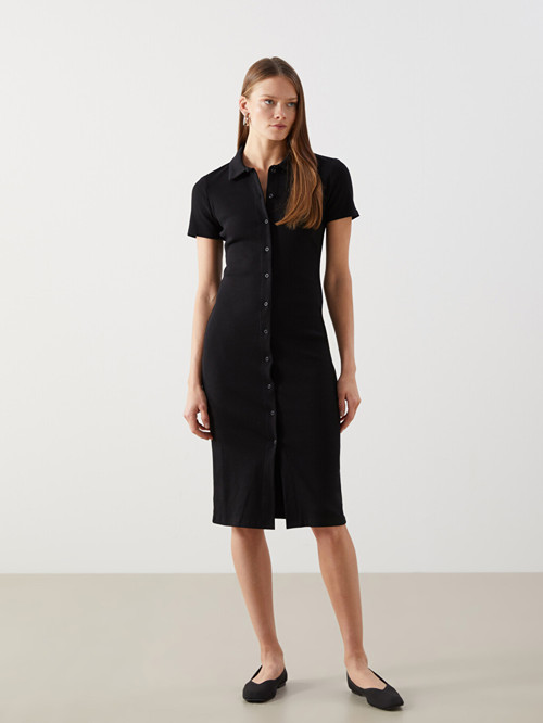 LCWAIKIKI Classic Siyah Polo Yaka Kadın Bodycon Elbise