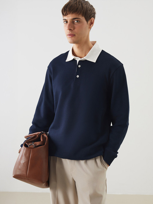 LCW Vision Lacivert Polo Yaka Uzun Kollu Erkek Sweatshirt
