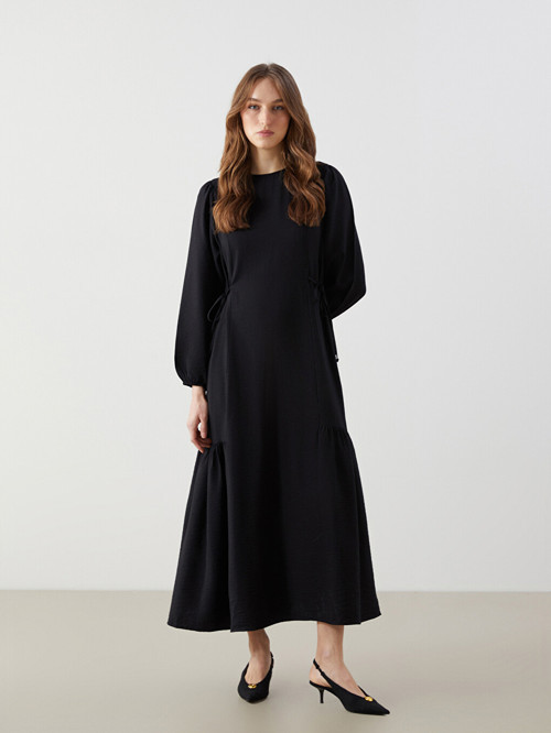 LCW Modest Siyah Bisiklet Yaka Elbise