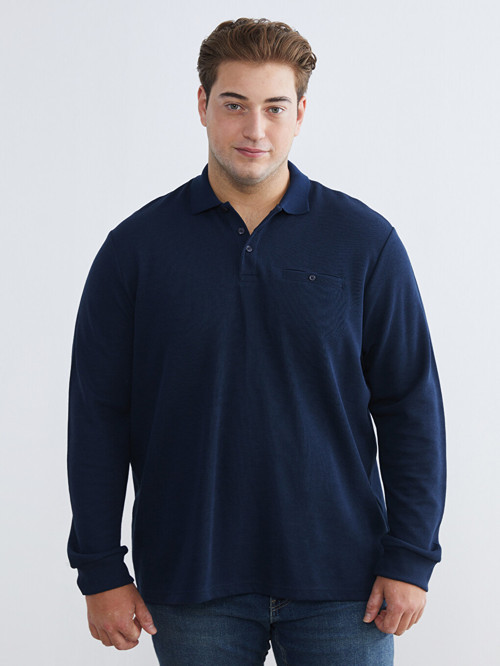 LCWAIKIKI Classic Lacivert Büyük Beden Polo Yaka Erkek Sweatshirt