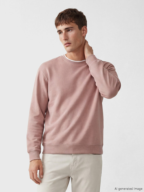 LCW Vision Kahverengi Bisiklet Yaka Erkek Kalın Sweatshirt