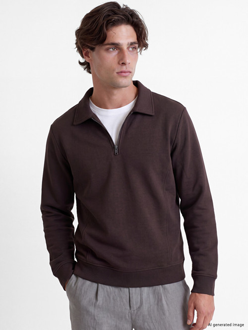 LCW Vision Kahverengi Polo Yaka Erkek Kalın Sweatshirt