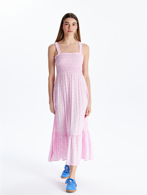 LCWAIKIKI Classic Pembe Kare Yaka Çiçekli Elbise