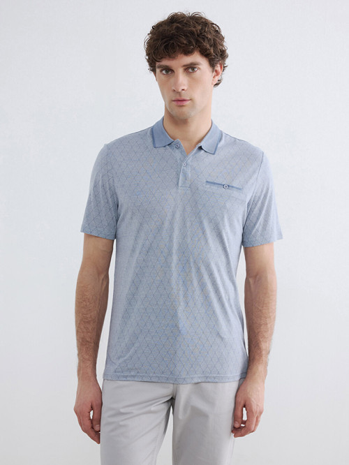 LCWAIKIKI Classic İndigo Polo Yaka Desenli Erkek Tişört