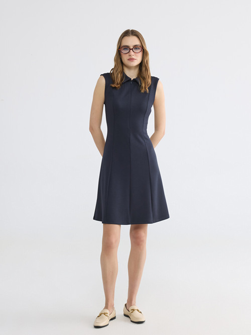 LCWAIKIKI Classic Lacivert Polo Yaka Soft Touch Elbise