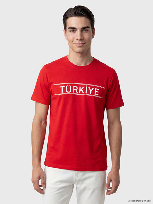 LCWAIKIKI Classic Kırmızı Bisiklet Yaka Türkiye Baskılı Erkek Tişört