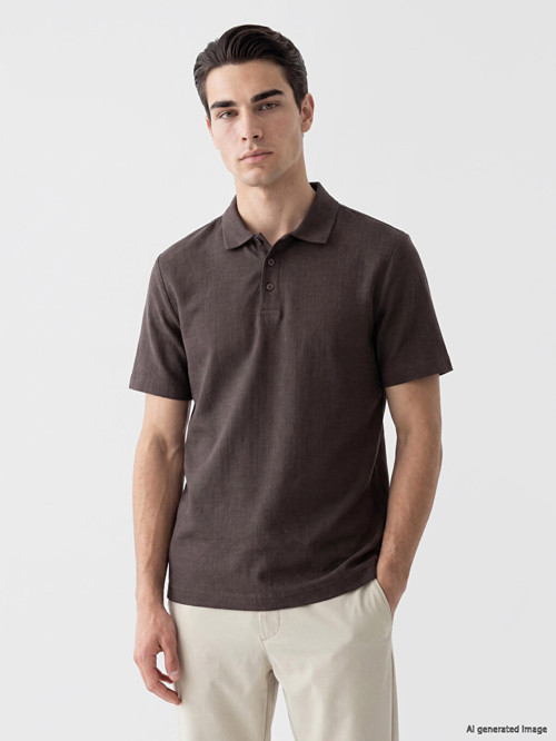LCWAIKIKI Classic Kahverengi Regular Fit Polo Yaka Dokulu Erkek Tişört