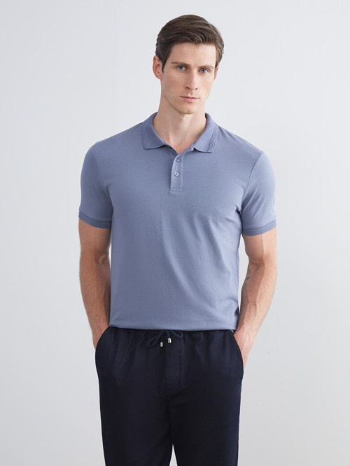 LCWAIKIKI Classic İndigo Polo Yaka Erkek Tişört