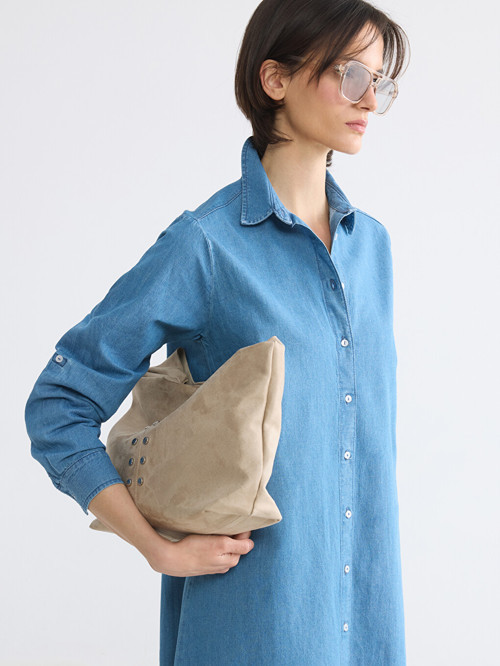 LCW EVERYDAY İndigo Gömlek Yaka Mini Jean Elbise