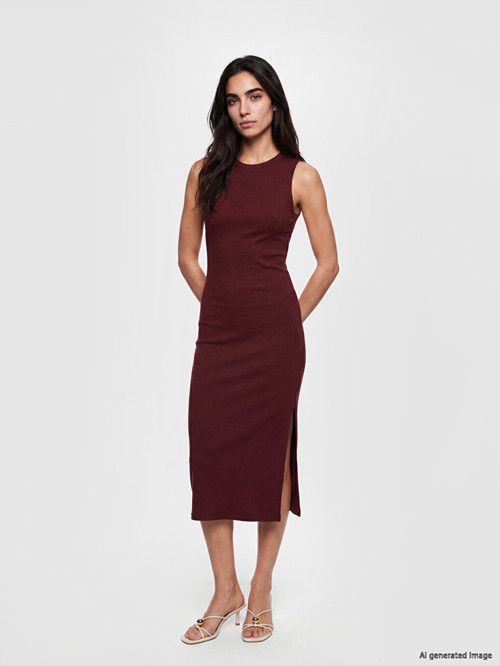 LCW Vision Bordo Bisiklet Yaka Fitilli Bodycon Elbise