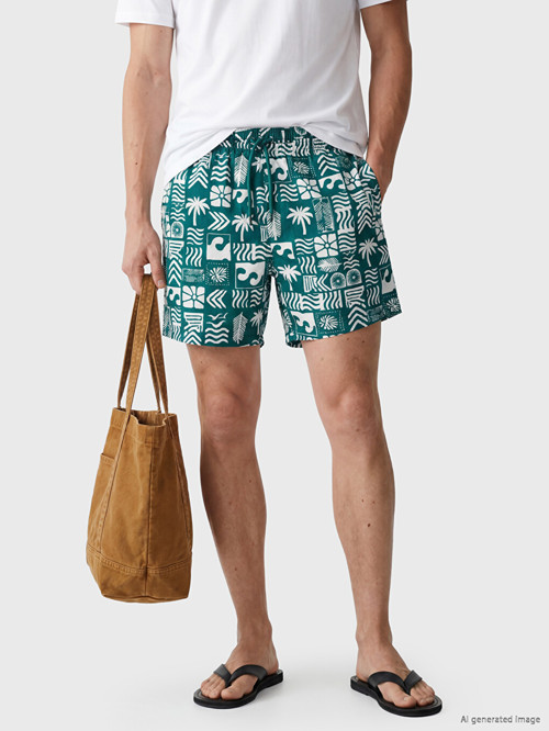 LCW SWIMWEAR Petrol Kısa Boy Desenli Erkek Deniz Şortu