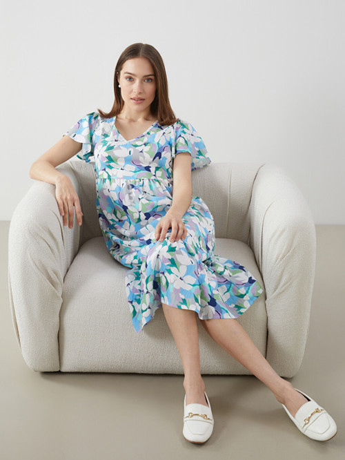 LCW Comfort Karışık V Yaka Çiçekli Elbise