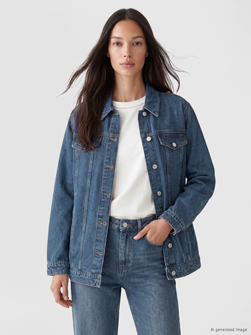 LCW EVERYDAY Mavi Gömlek Yaka Oversize Kadın Jean Ceket