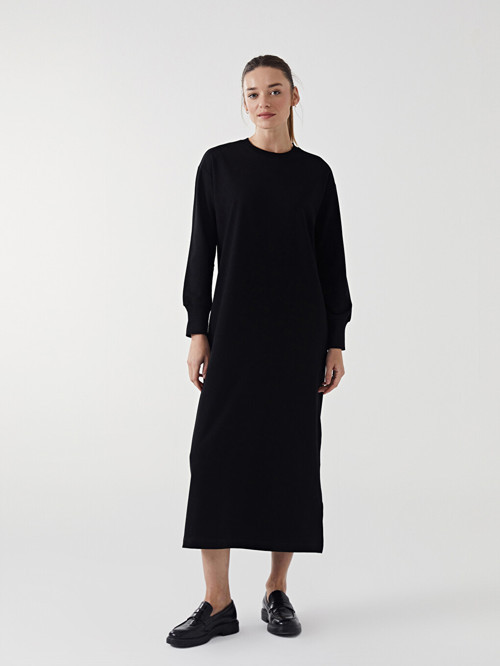 LCW Modest Siyah Bisiklet Yaka Kadın Sweat Elbise