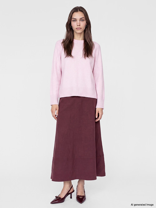 LCW Modest Bordo Beli Lastikli Modal Karışımlı Kloş Etek