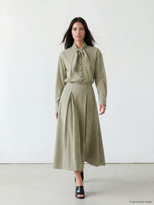 LCW Modest Kahverengi Ekose Pileli Etek