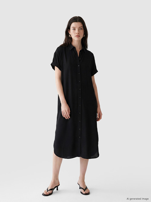 LCW Comfort Siyah Loose Fit Gömlek Elbise