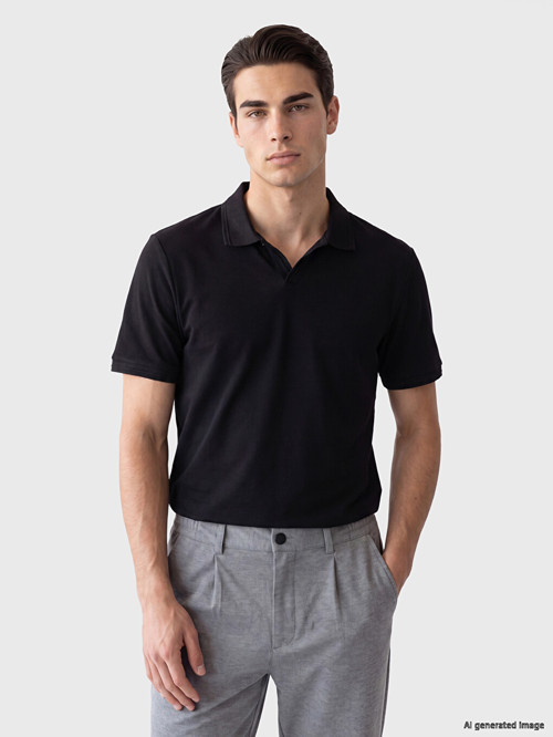 LCWAIKIKI Classic Siyah Polo Yaka Penye Erkek Tişört