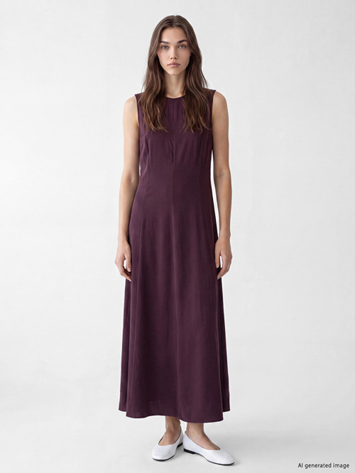 LCW Modest Bordo Bisiklet Yaka Kloş Elbise