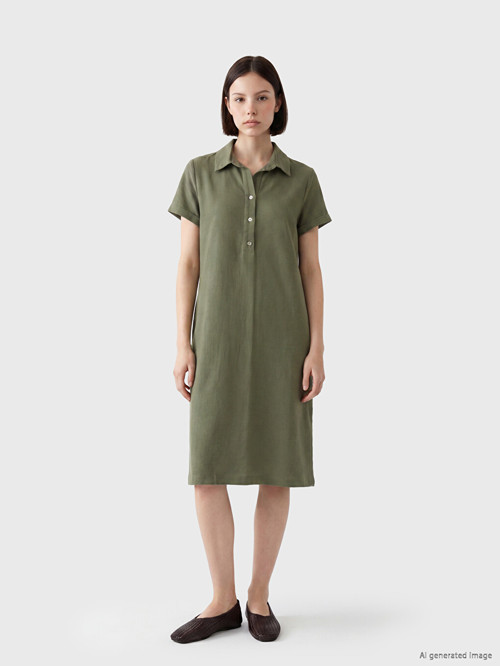 LCWAIKIKI Petite Haki Polo Yaka Müslin Elbise
