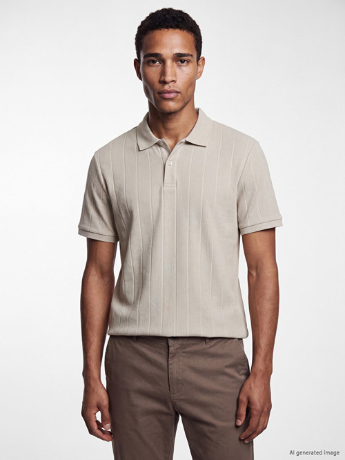 LCW Vision Bej Polo Yaka Standart Fit Ribana Erkek Tişört