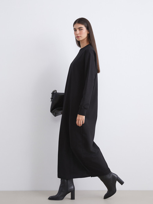 LCW Modest Siyah Bisiklet Yaka Sweatshirt Elbise