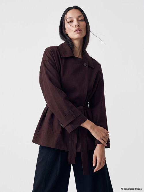 LCW STUDIO Bordo Kuşaklı Oversize Kadın Gabardin Ceket