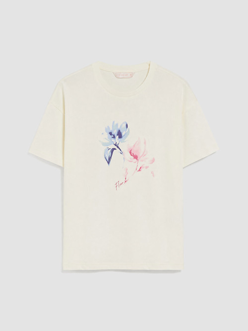 LCW DREAM Ekru Bisiklet Yaka Baskılı Kadın Pijama Üstü