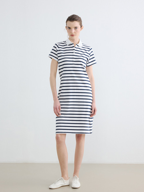 LCWAIKIKI Classic Lacivert Polo Yaka Çizgili Pike Mini Elbise