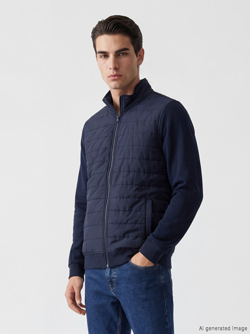 LCWAIKIKI Classic Lacivert Dik Yaka Erkek Fermuarlı Sweatshirt