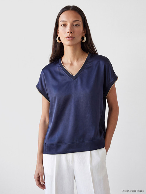 LCW EVERYDAY Lacivert V Yaka Oversize Kadın Tişört