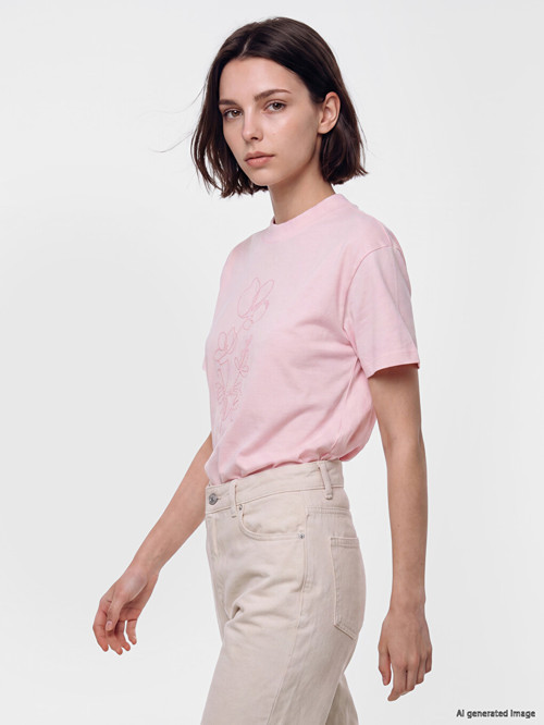 LCW Modest Pembe Nakışlı %100 Pamuklu Kadın Tişört