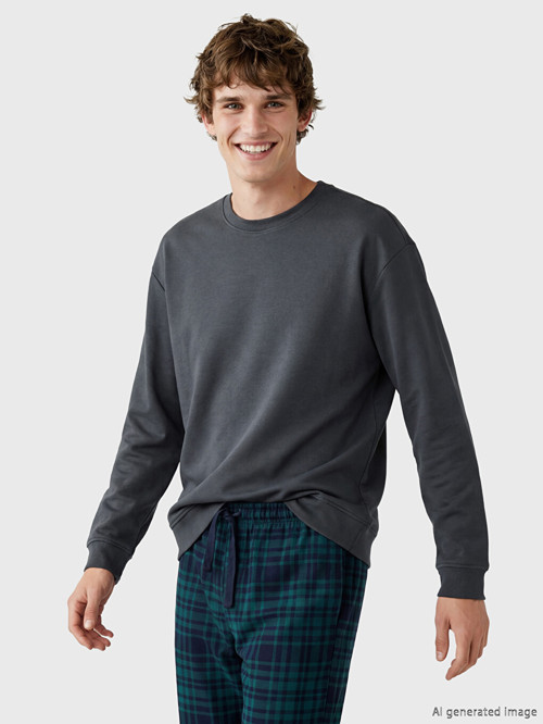LC WAIKIKI Gri Bisiklet Yaka Erkek Pijama Üst