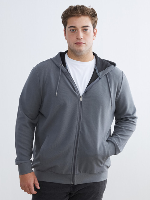LCWAIKIKI Classic Gri Standart Kalıp Kapüşonlu Erkek Fermuarlı Sweatshirt