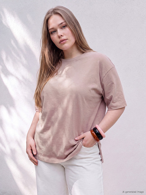LCWAIKIKI Curve Pembe Büyük Beden %100 Pamuklu Oversize Kadın Tişört